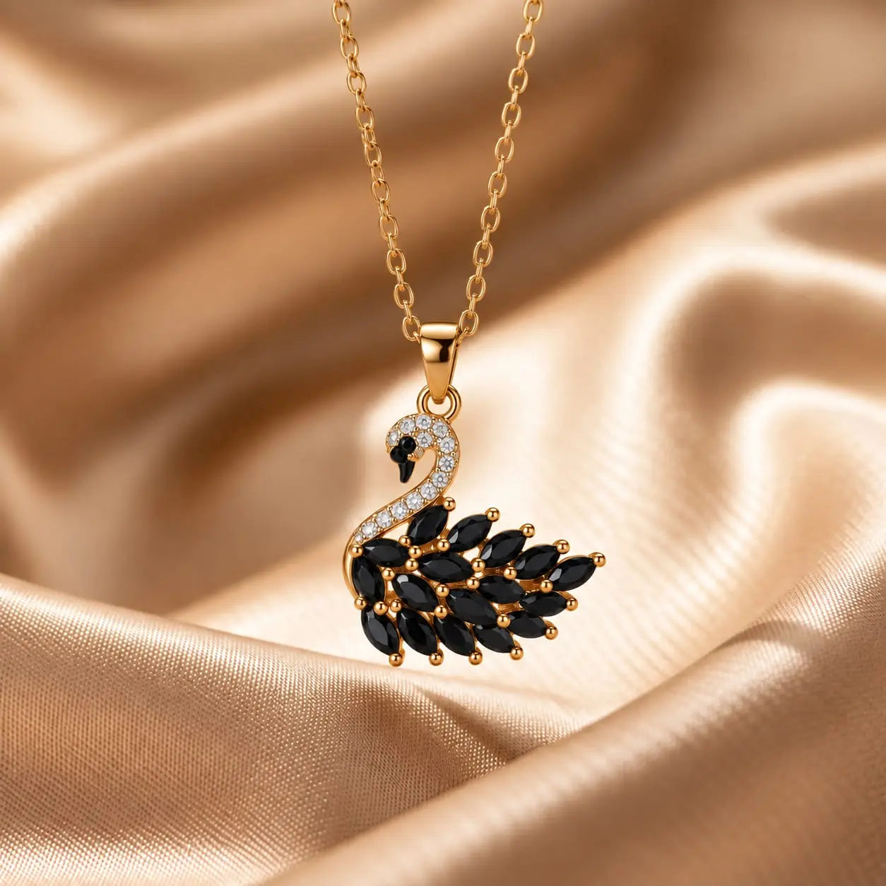 Luxury Gold-Plated Ruby and Diamond Swan Pendant Necklace | Elegant Animal Design Jewelry